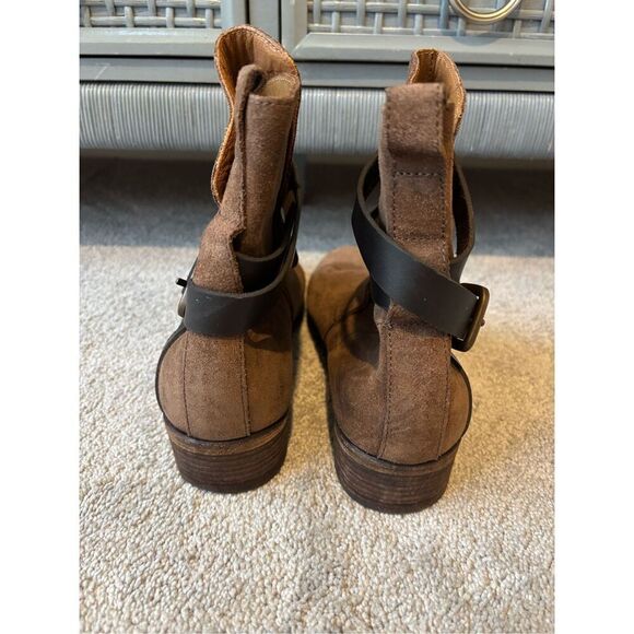 SEE BY CHLOE Suede Ankle Boot Brown Leather Buckle Strap Low Heel, $575 - Picture 4 of 7